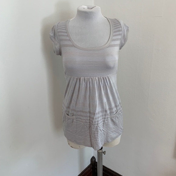 VTG 2000 y2k OP Soft T Shirt Long Stripe Emo Tie Back Cap Sleeve Blue Gray - Picture 10 of 13